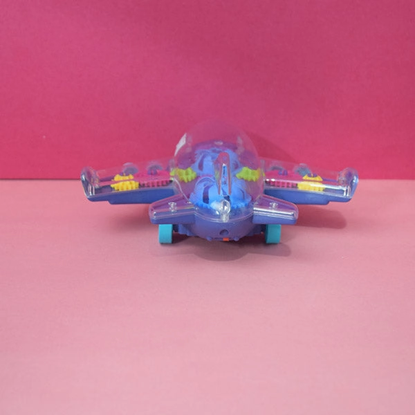 Transparent Airplane with Colorful Moving Gears, Music, and LED Effects.