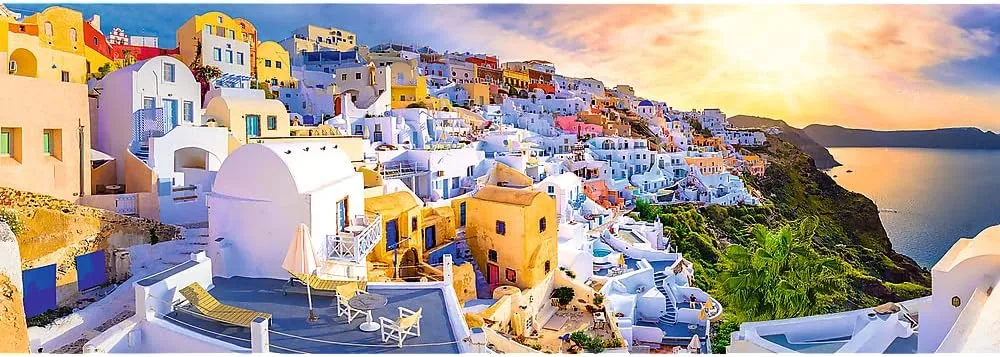 Trefl Panorama Sunset in Santorini, Greece 1000 Piece Jigsaw Puzzle Red 38"x13" Print, DIY Puzzle, Creative Fun, Classic Jigsaw for Adults and Children from 12 Years Old