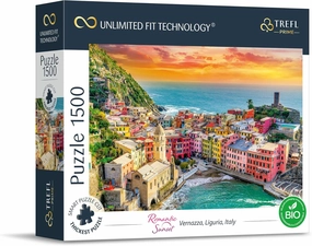 Trefl Romantic Sunset: Vernazza, Liguria, Italy 1500 Piece Jigsaw Puzzle Prime 33"x23" Thick Cardboard, Italy, Sunset, Creative Entertainment for Adults and Children from 12 Years Old