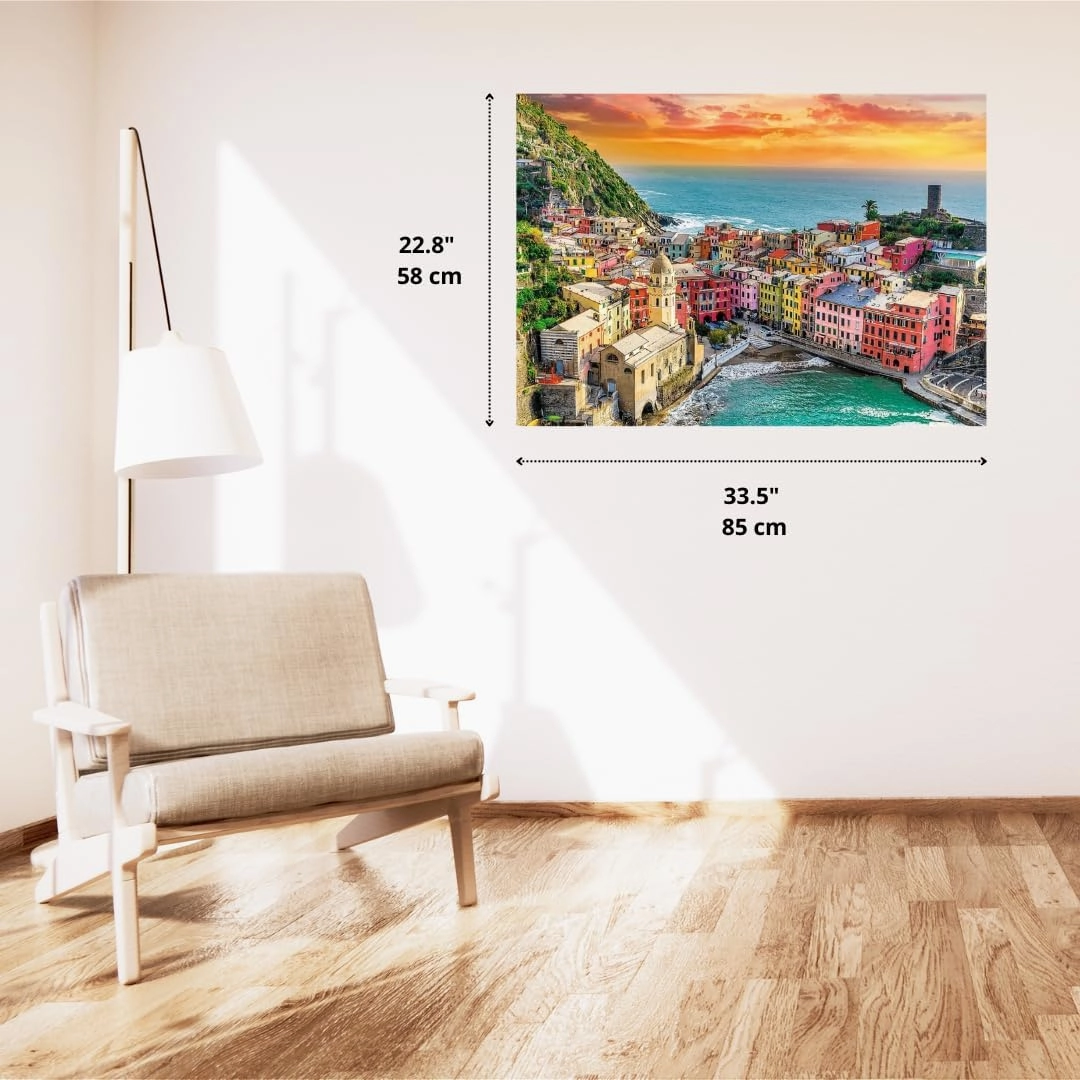Trefl Romantic Sunset: Vernazza, Liguria, Italy 1500 Piece Jigsaw Puzzle Prime 33"x23" Thick Cardboard, Italy, Sunset, Creative Entertainment for Adults and Children from 12 Years Old