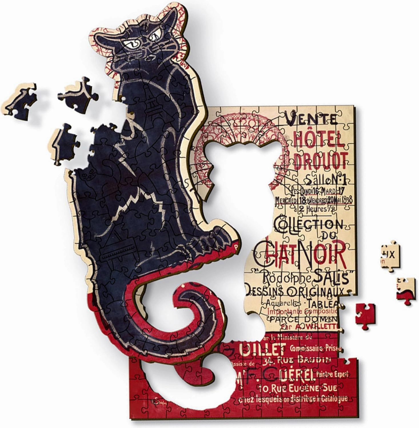 Trefl The Black Cat - Théophile Alexandre Steinlen 200 Jigsaw Puzzle Wood Craft Irregular Shapes, 5 Special Puzzles, Famous Paintings, Creative Fun for Adults and Children from 9 Years Old