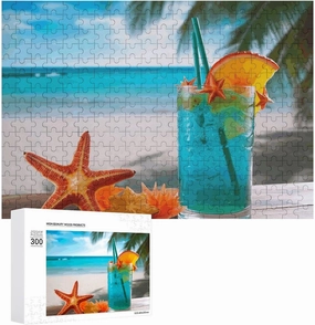 Tropical Cocktail with Starfish Puzzles 300 Pieces Personalized Jigsaw Puzzles Tropical Cocktail with Starfish Photo Puzzle Challenging Picture Puzzle for Adults Personaliz Jigsaw with Storage Bag (15