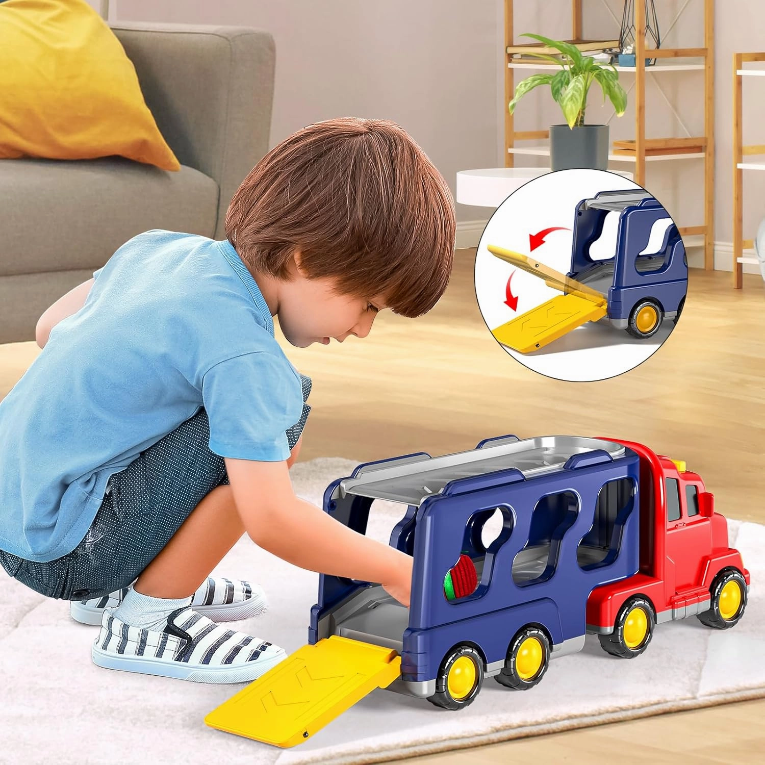 Truck Toys Sets for 3-6 Years Old Boys - Friction Powered Cars for Kids 3-5, Transport Carrier Vehicle Toys, Sound and Light Effect, Birthday Gifts for Toddlers 4-6