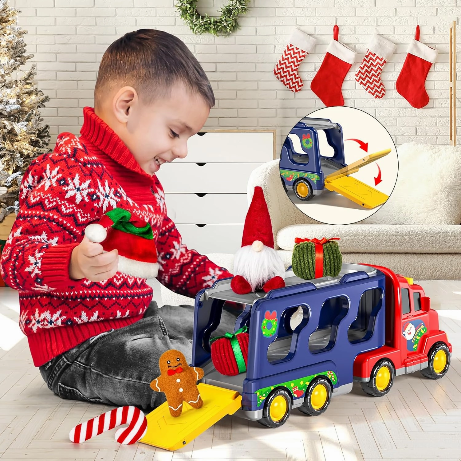 Truck Toys Sets for 3-6 Years Old Boys - Friction Powered Cars for Kids 3-5, Transport Carrier Vehicle Toys, Sound and Light Effect, Birthday Gifts for Toddlers 4-6