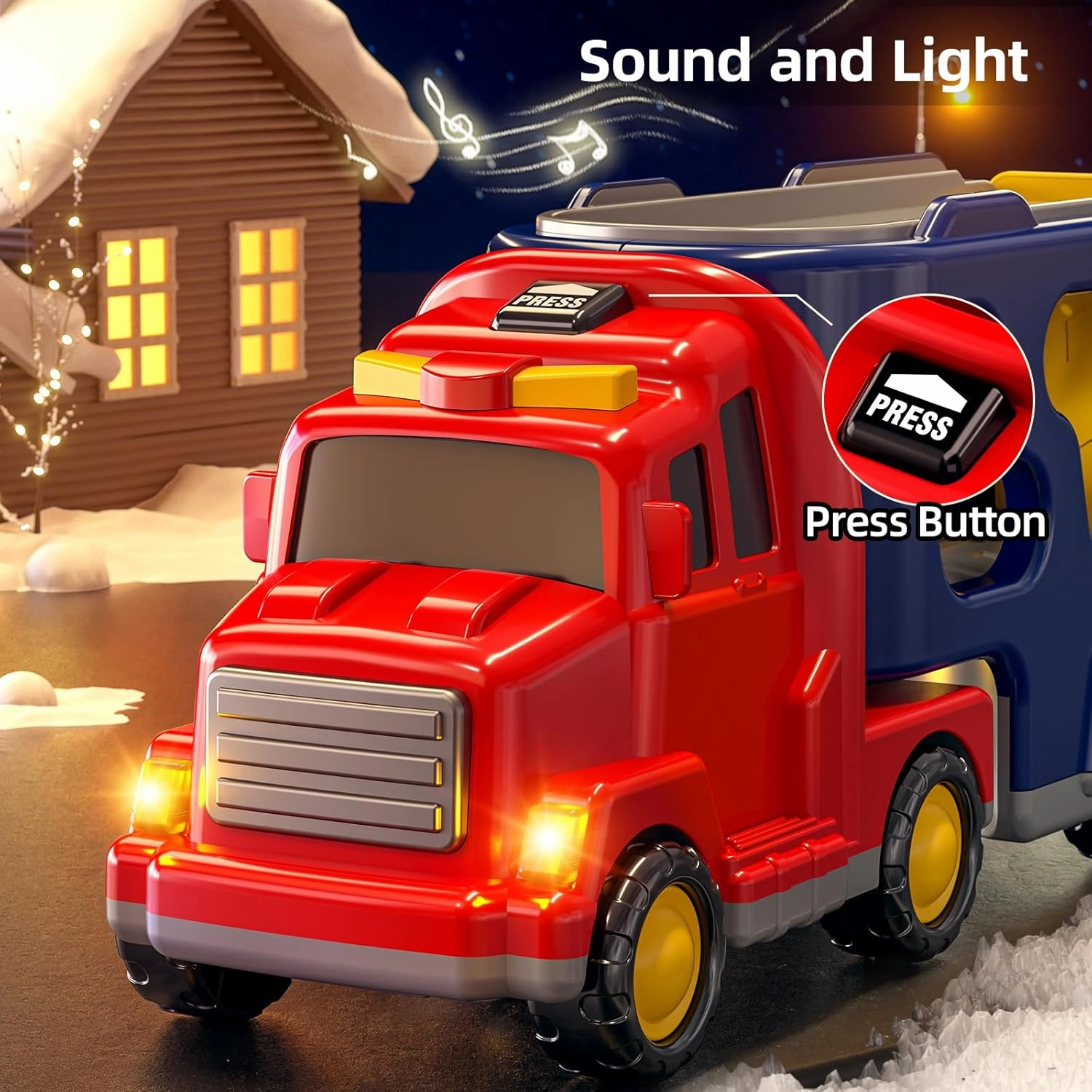 Truck Toys Sets for 3-6 Years Old Boys - Friction Powered Cars for Kids 3-5, Transport Carrier Vehicle Toys, Sound and Light Effect, Birthday Gifts for Toddlers 4-6