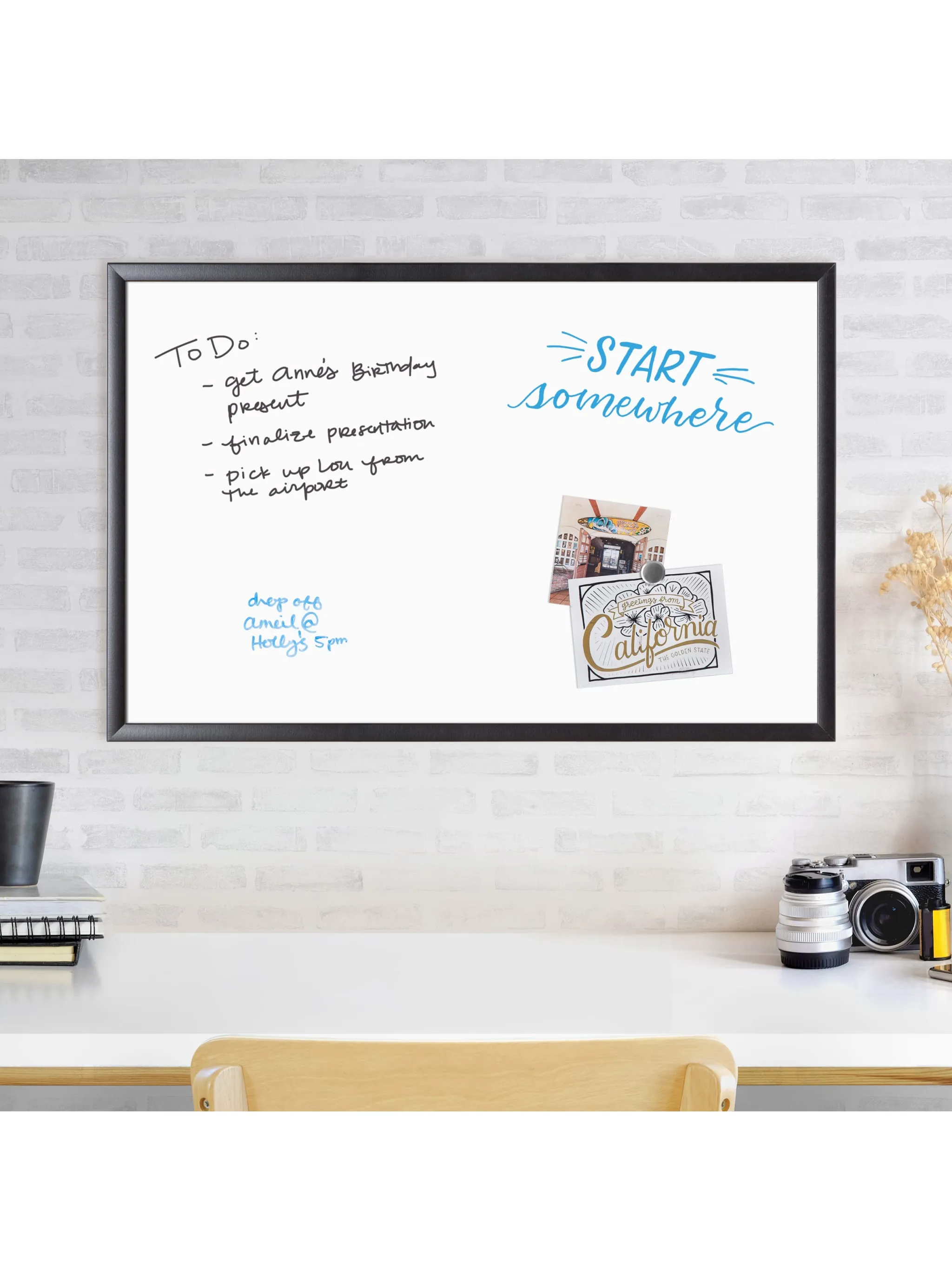 U Brands Black Wood-Style Frame Magnetic Dry Erase Board, 36" x 24" (Actual Size 35" x 23")