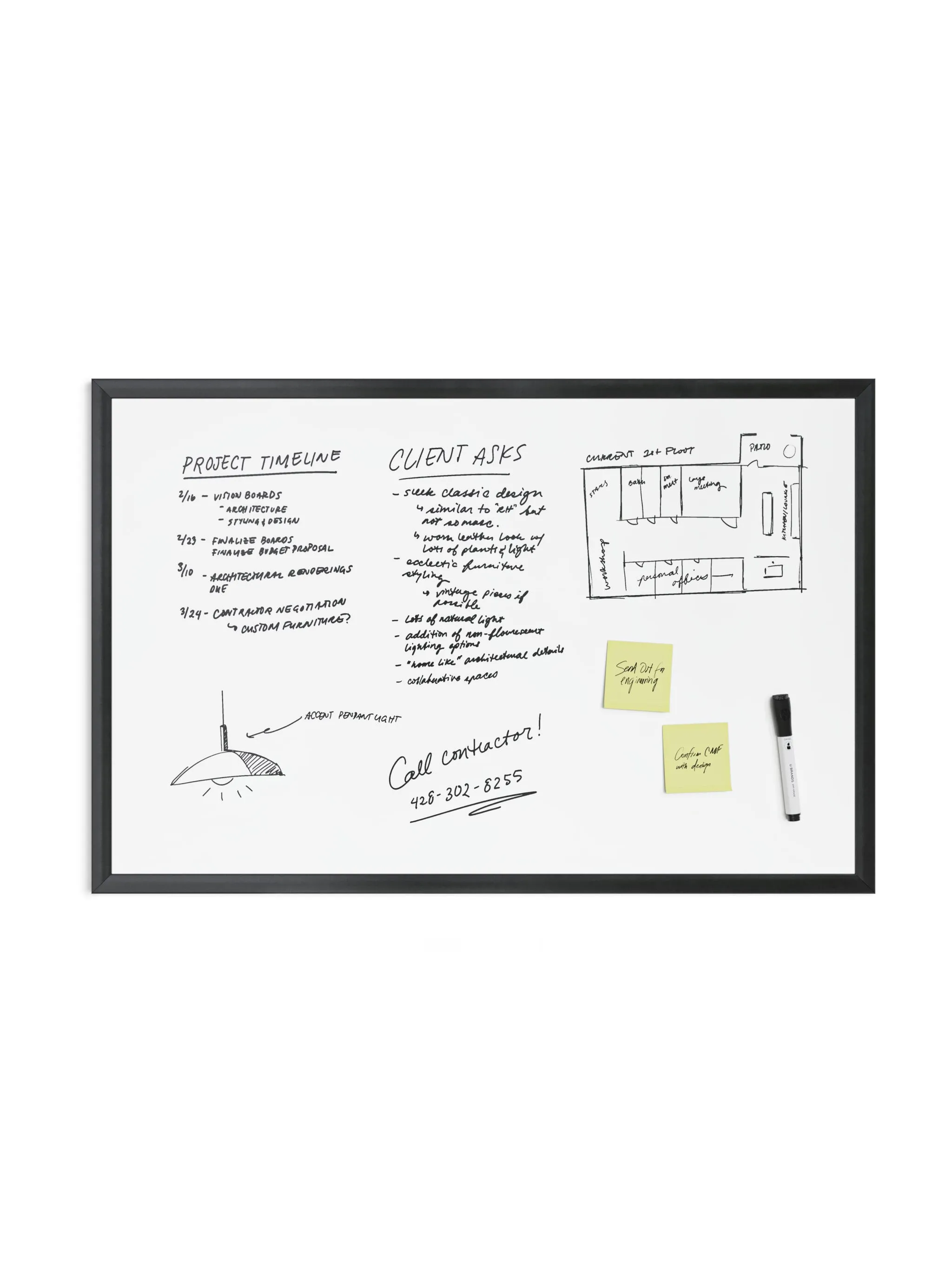 U Brands Black Wood-Style Frame Magnetic Dry Erase Board, 36" x 24" (Actual Size 35" x 23")
