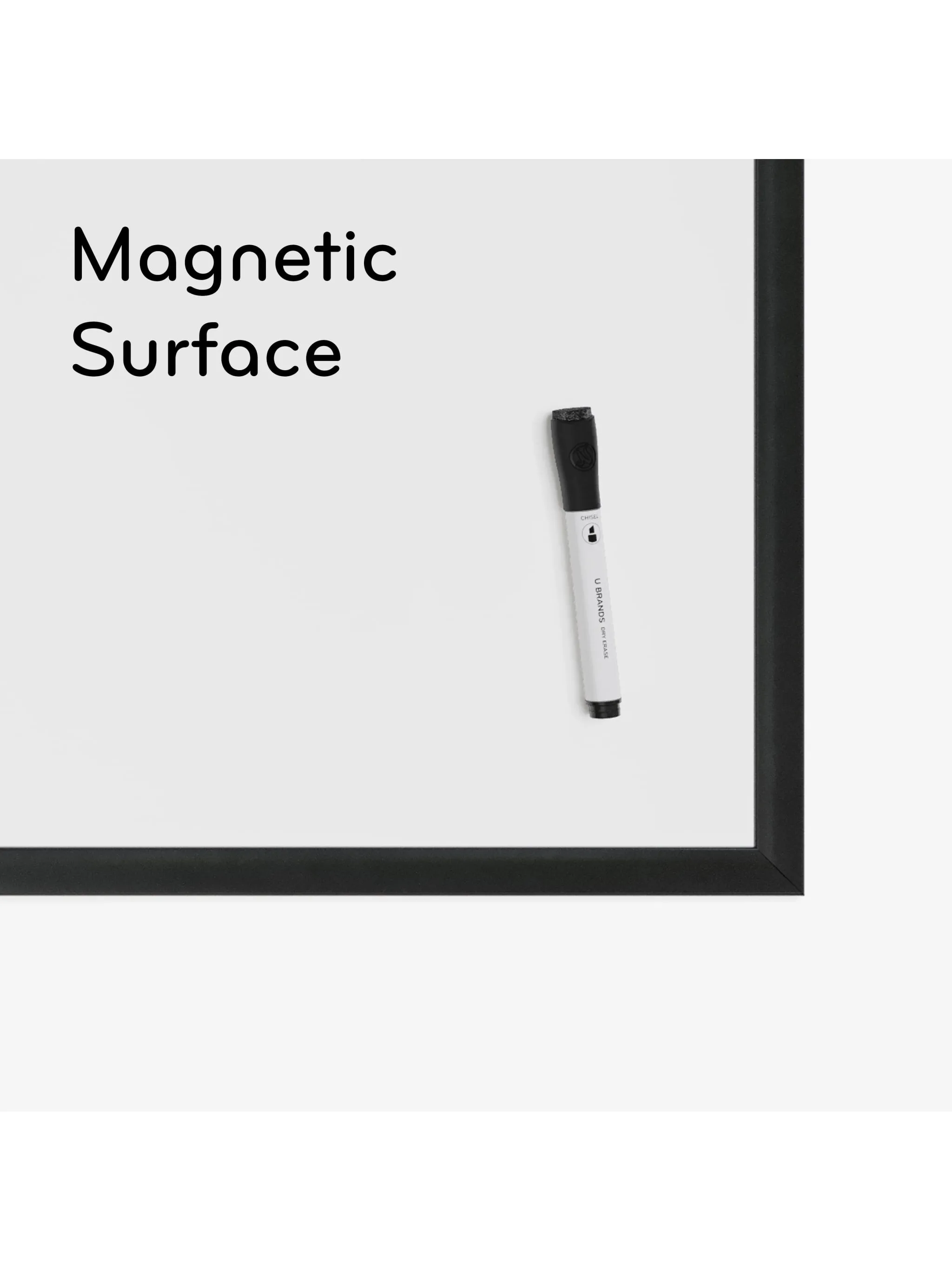 U Brands Black Wood-Style Frame Magnetic Dry Erase Board, 36" x 24" (Actual Size 35" x 23")