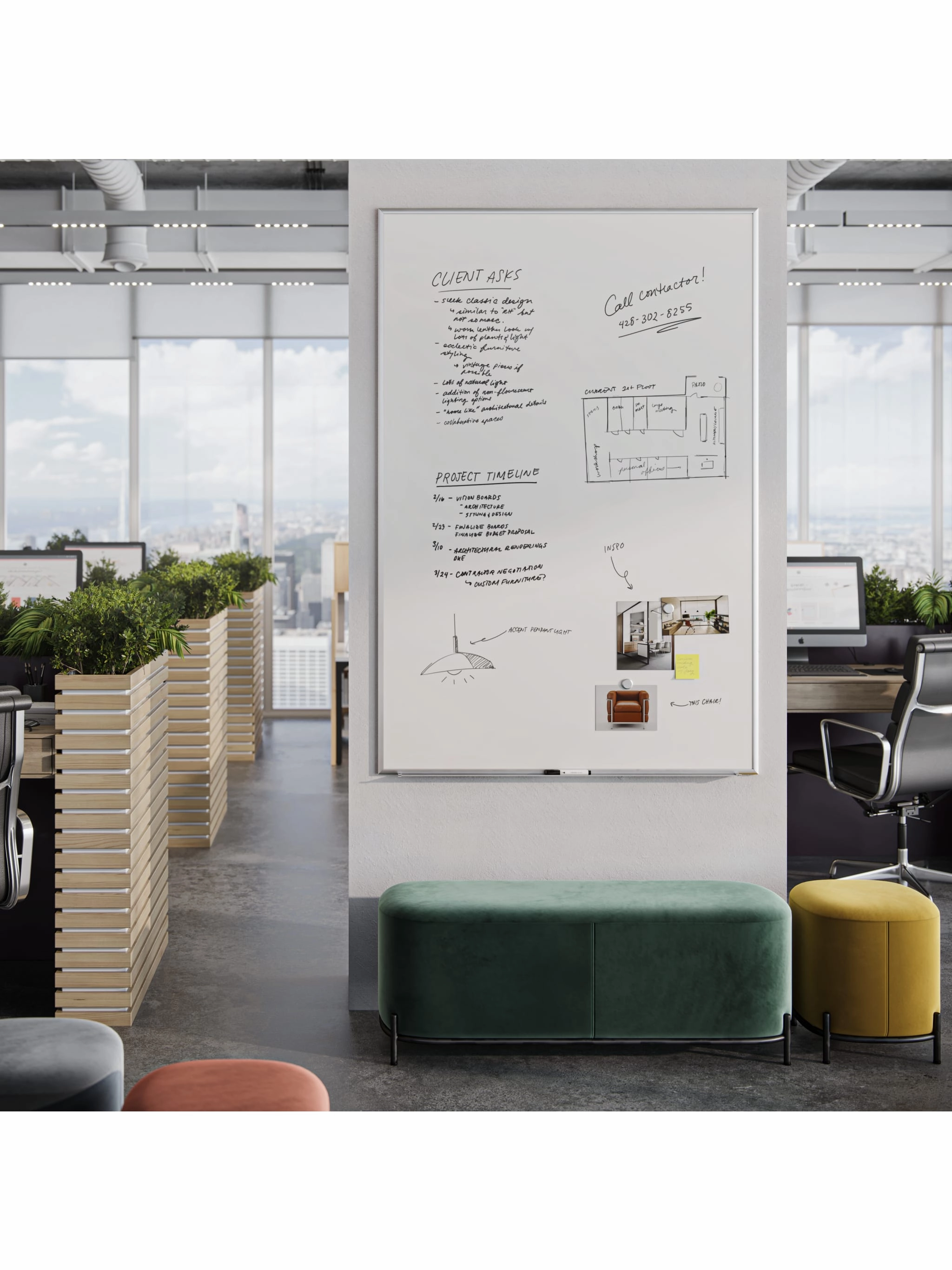 U Brands Silver Aluminum Frame Magnetic Dry Erase Board, 72" x 48" (Actual Size 70" x 47")