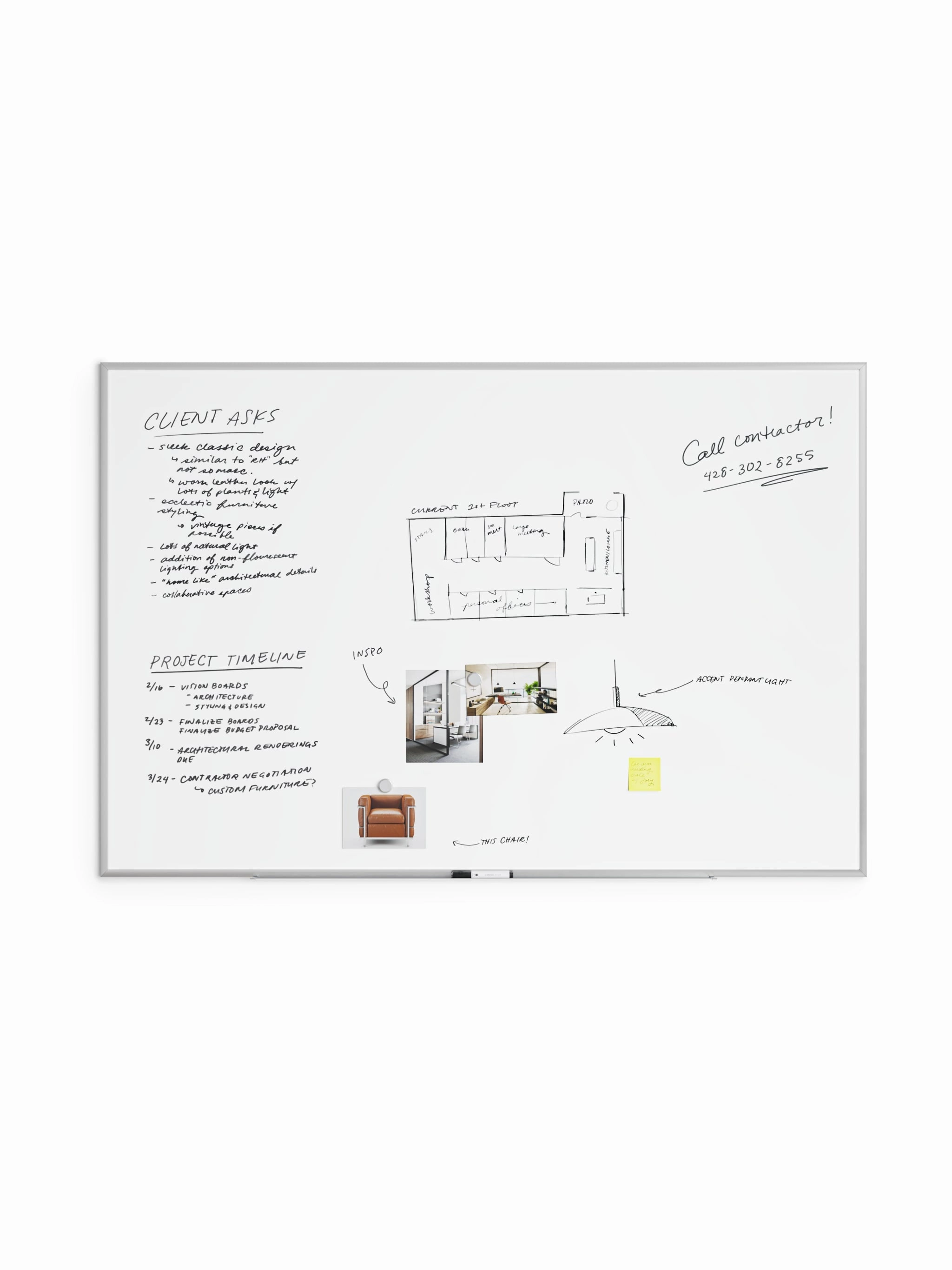U Brands Silver Aluminum Frame Magnetic Dry Erase Board, 72" x 48" (Actual Size 70" x 47")
