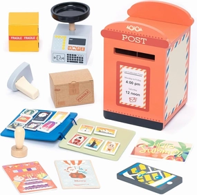 UMU Wooden Mailbox Play Set, Mailbox Activity Set and Educational Toy Montessori Preschool Toys, Pretend Play Mailbox Learning Toys for Boys and Girls 3 4 5 Year Olds