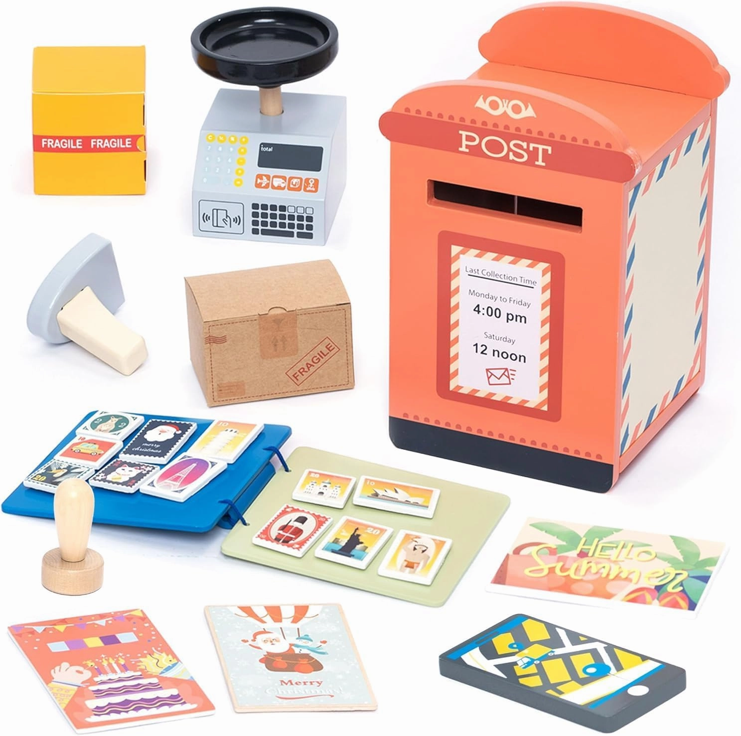 UMU Wooden Mailbox Play Set, Mailbox Activity Set and Educational Toy Montessori Preschool Toys, Pretend Play Mailbox Learning Toys for Boys and Girls 3 4 5 Year Olds