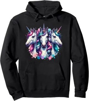 Unicorn Colorful Horse Shaped - Animal Lover Horseback Rider Pullover Hoodie