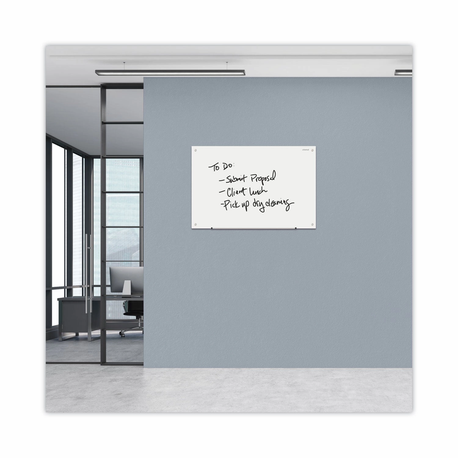 Universal® Frameless Glass Marker Board, 36" x 24", White Surface