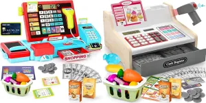 Upgrade Wooden Cash Register Toy for Kids & maysida 52PCS Toy Cash Register