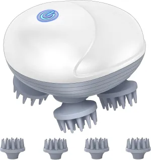 Upgraded Electric Scalp Massager for Men Women, Handheld Cat Dog Pet Head Massager with 4 Massage Heads, 3 Speeds, Waterproof Massager for Soothing Muscles Joints, Hair Growth & Stress Relax