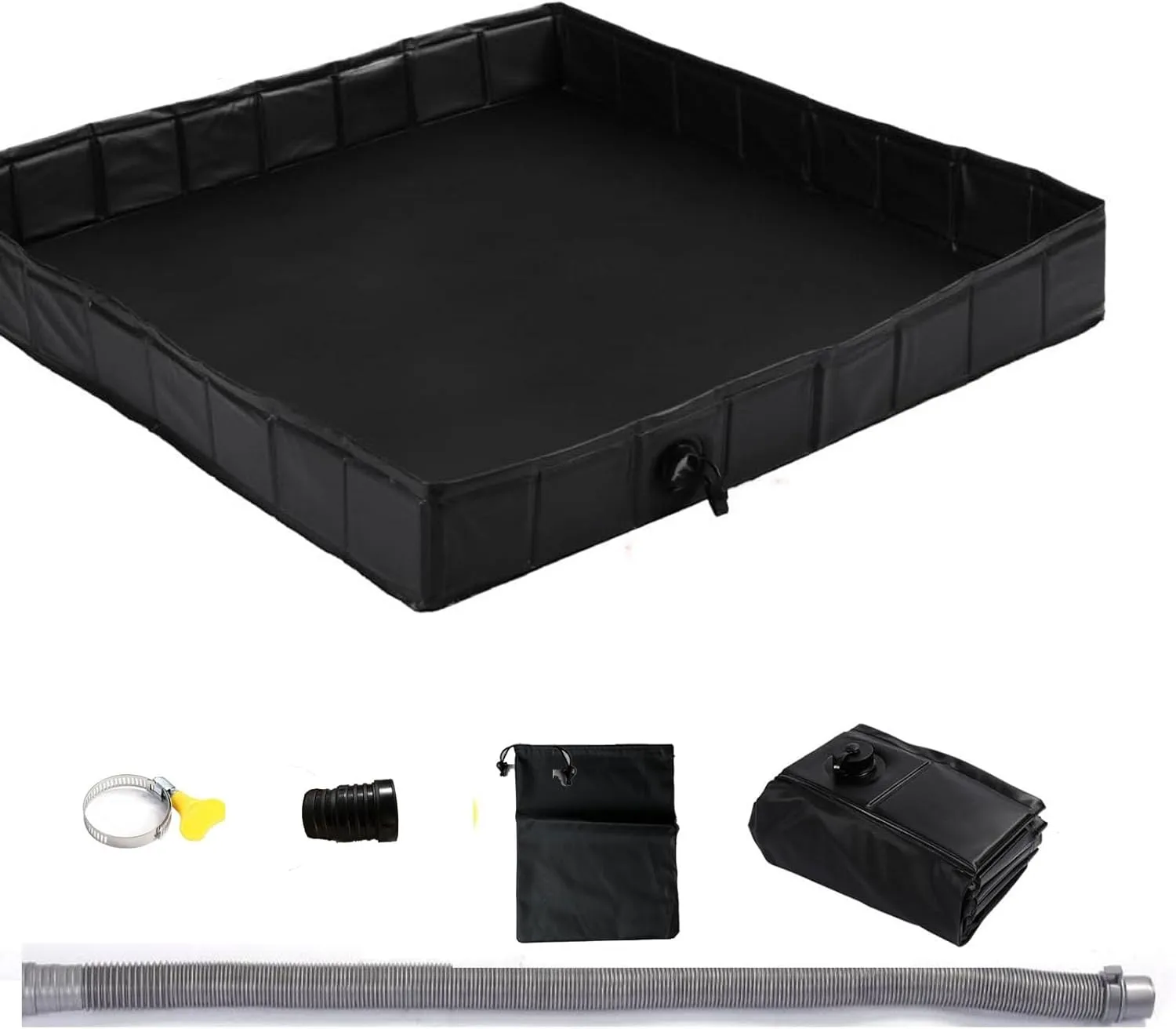 Upgraded Portable Shower Pan, 41" x 41" x 5" Foldable RV Shower Pan with Drain & Pouch, Outdoor Shower Floor Camping Shower Base to Keep Feet Clean for Outdoor, Indoor, Camping, Beach, Garden