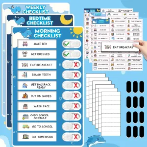 Upgraded Slider 3 in 1 Bedtime/Morning/Weekly Routine Chart for Kids, Magnetic Chore Chart for Kids with 99 Stickers, Cute Visual Schedule for Kids with Autism, ADHD Tools for Kids
