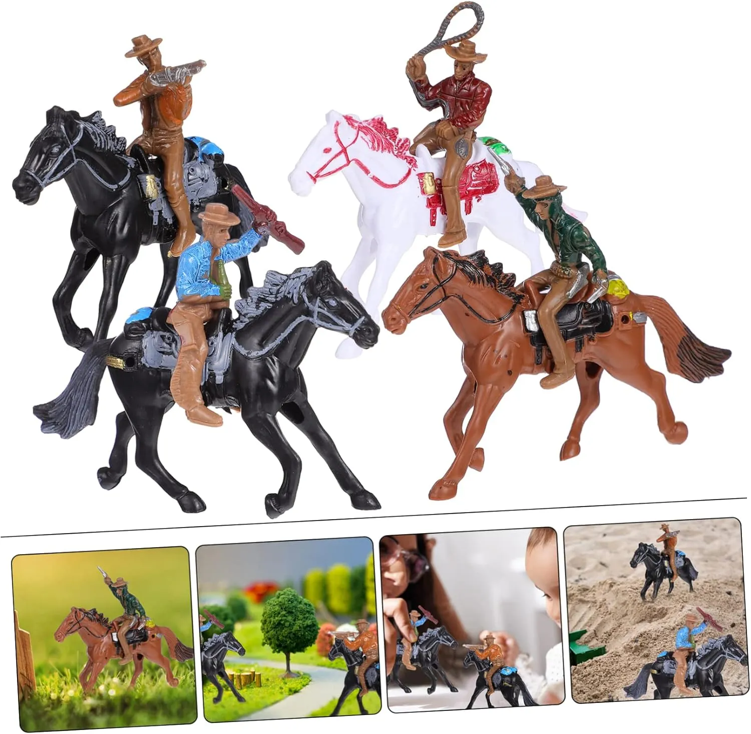 Vaguelly Cowboy Toy Action Figures 8 Pcs Cowboy Riding Model Figures Horse Toys Models Mini Figurines Cake Decorations Figurines Toys Soldier Miniature Kit Child Accessories Plastic to Ride