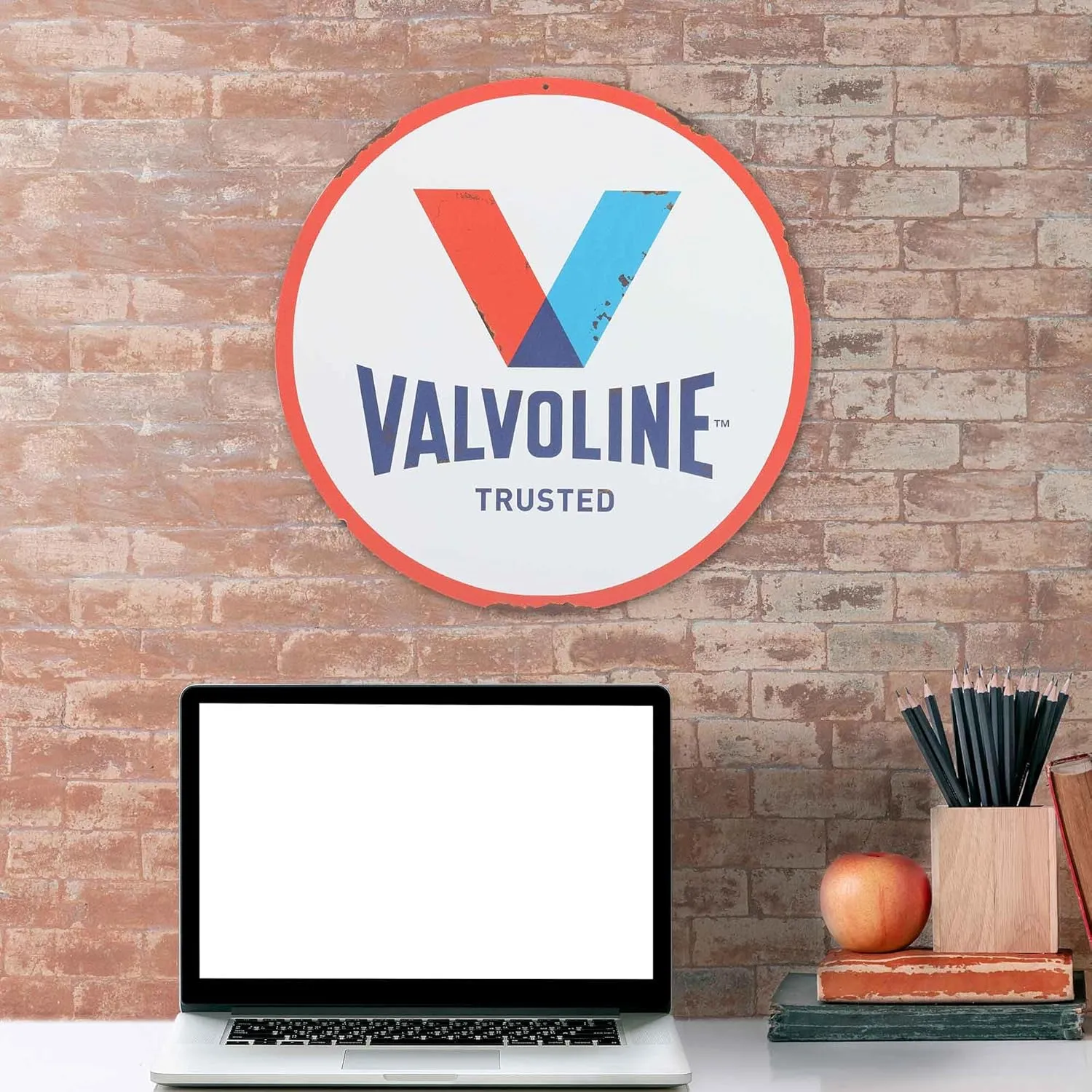 Valvoline Logo Round Metal Sign - Classic Valvoline Wall Decor for Man Cave, Garage or Shop