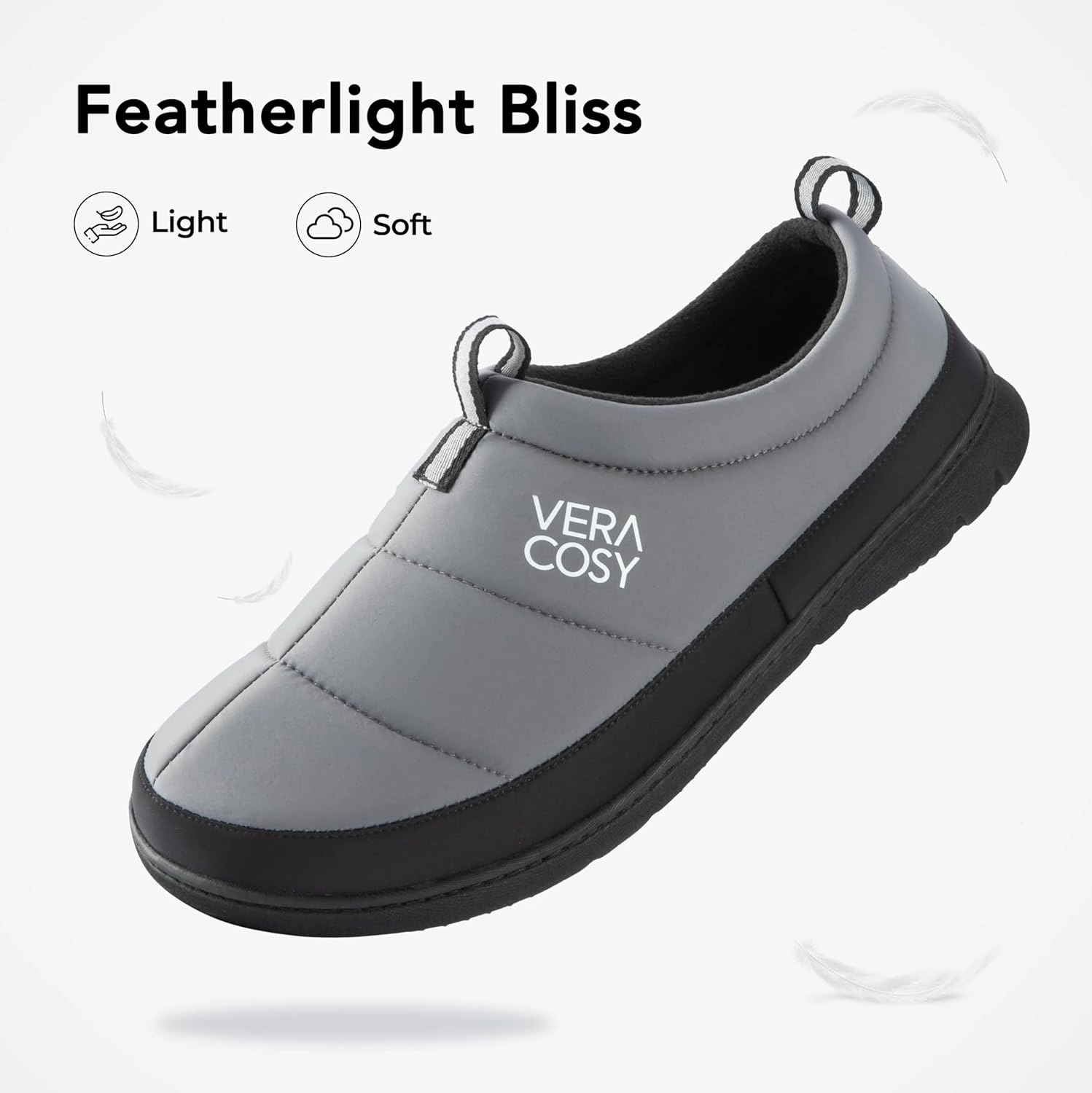 VeraCosy Men's Quilted Closed-back Slippers Comfy Lightweight Memory Foam Camping Style Indoor House Shoes