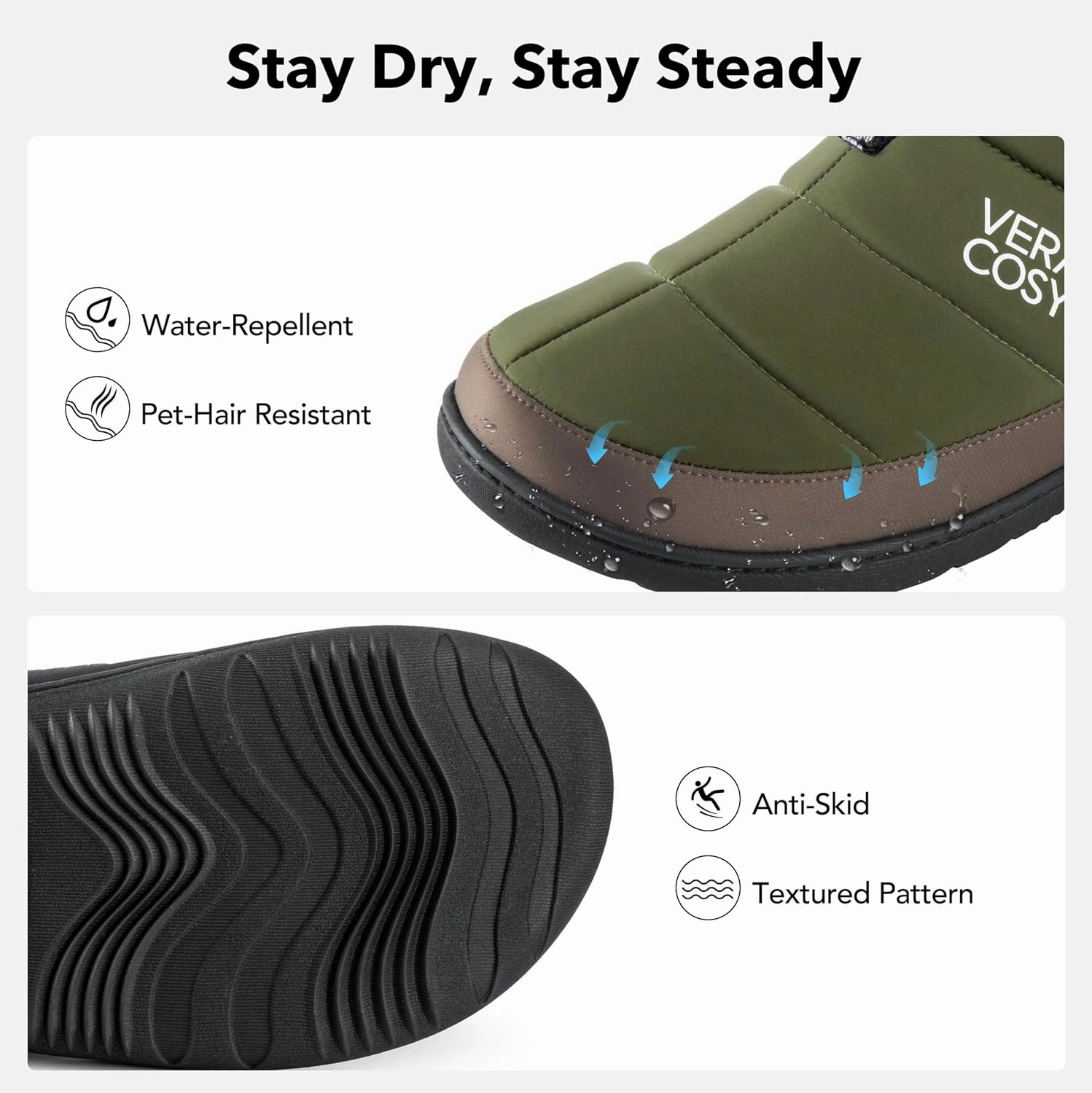 VeraCosy Men's Quilted Closed-back Slippers Comfy Lightweight Memory Foam Camping Style Indoor House Shoes