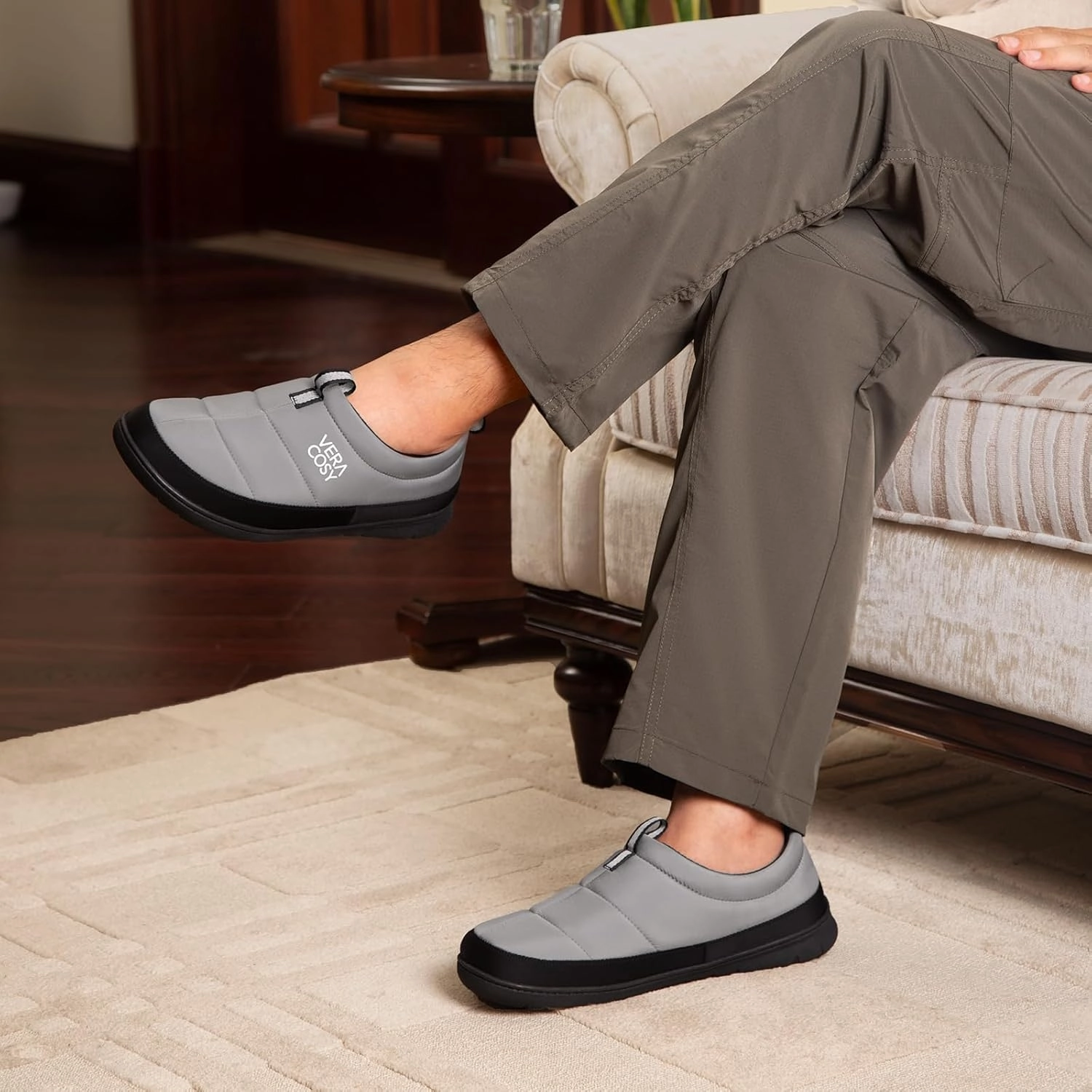 VeraCosy Men's Quilted Closed-back Slippers Comfy Lightweight Memory Foam Camping Style Indoor House Shoes