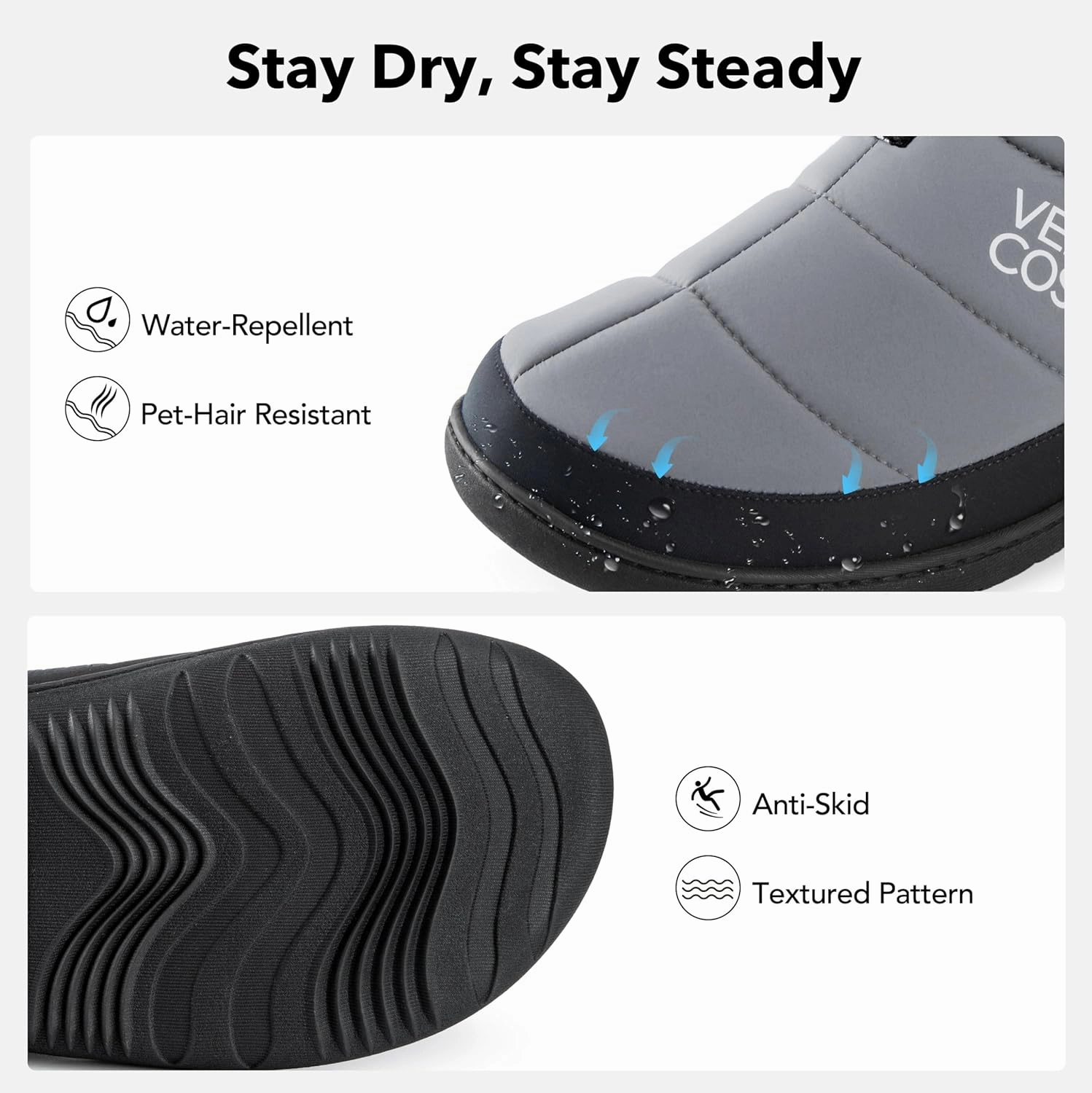 VeraCosy Men's Quilted Closed-back Slippers Comfy Lightweight Memory Foam Camping Style Indoor House Shoes