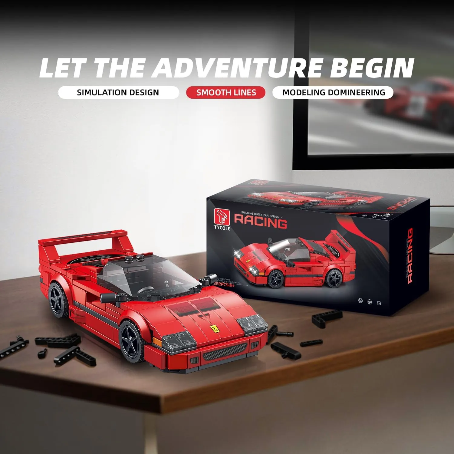 VGD Car Building Kit with Display Case, Cool Collectible Model Super Race Car Building Blocks Set, 1:24 Scale Collectible Model Cars Set for Kids Boys Girls Adults Sports car Lovers Kids - 322PCS