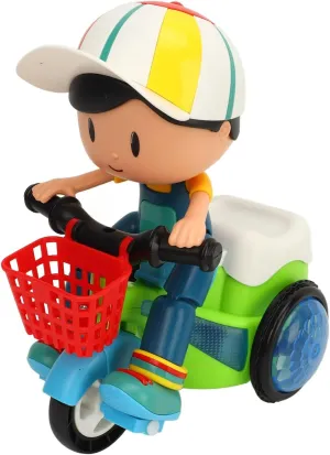 VGEBY Baby Electric Tricycle Toy, Interactive Toy with Music Light Rotating Stunt Cool Sound Rotating Light Universal Wheels Cartoon Stunt Vehicle Toy for Boys and Girls