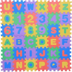 ViaGasaFamido EVA Foam Kid Play Mat, 36Pcs Soft EVA Foam Play Mat Numbers and Letters Puzzle Play Mats Floor Children and Baby Room Thick Color Flooring