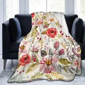 Vintage Flower Floral Romantic Blanket Soft Lightweight Throw Blankets Cozy Flannel Bed Throws for Sofa Couch Travel Home Room Bedroom Decor Gifts for Girls Women Adults 50"x40"