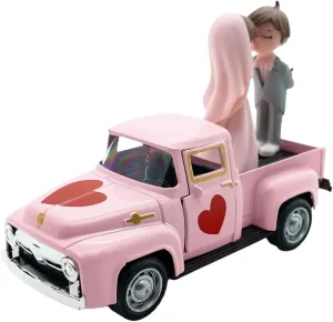 Vintage Wedding Truck Decor with Bride & Groom Figure & Openable Doors - Romantic Valentines Day Gift for Couples Her Wife Anniversary Engagement Couple Figurines Statue Home Decor