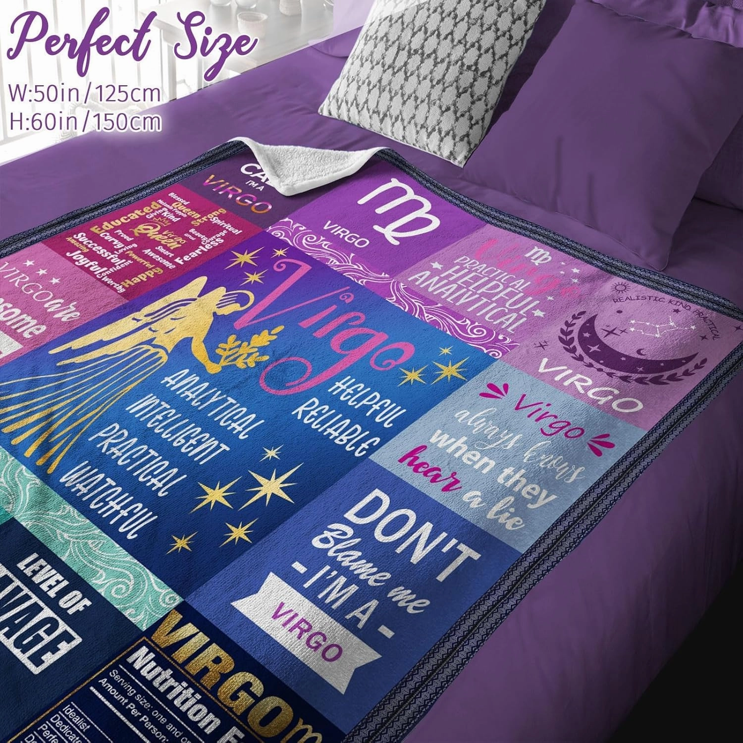 Virgo Throw Blanket for Women, Zodiac Astrology Gifts, Soft Fleece Birthday Blanket, 60" x 50"