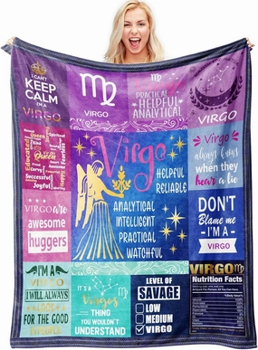Virgo Throw Blanket for Women, Zodiac Astrology Gifts, Soft Fleece Birthday Blanket, 60" x 50"