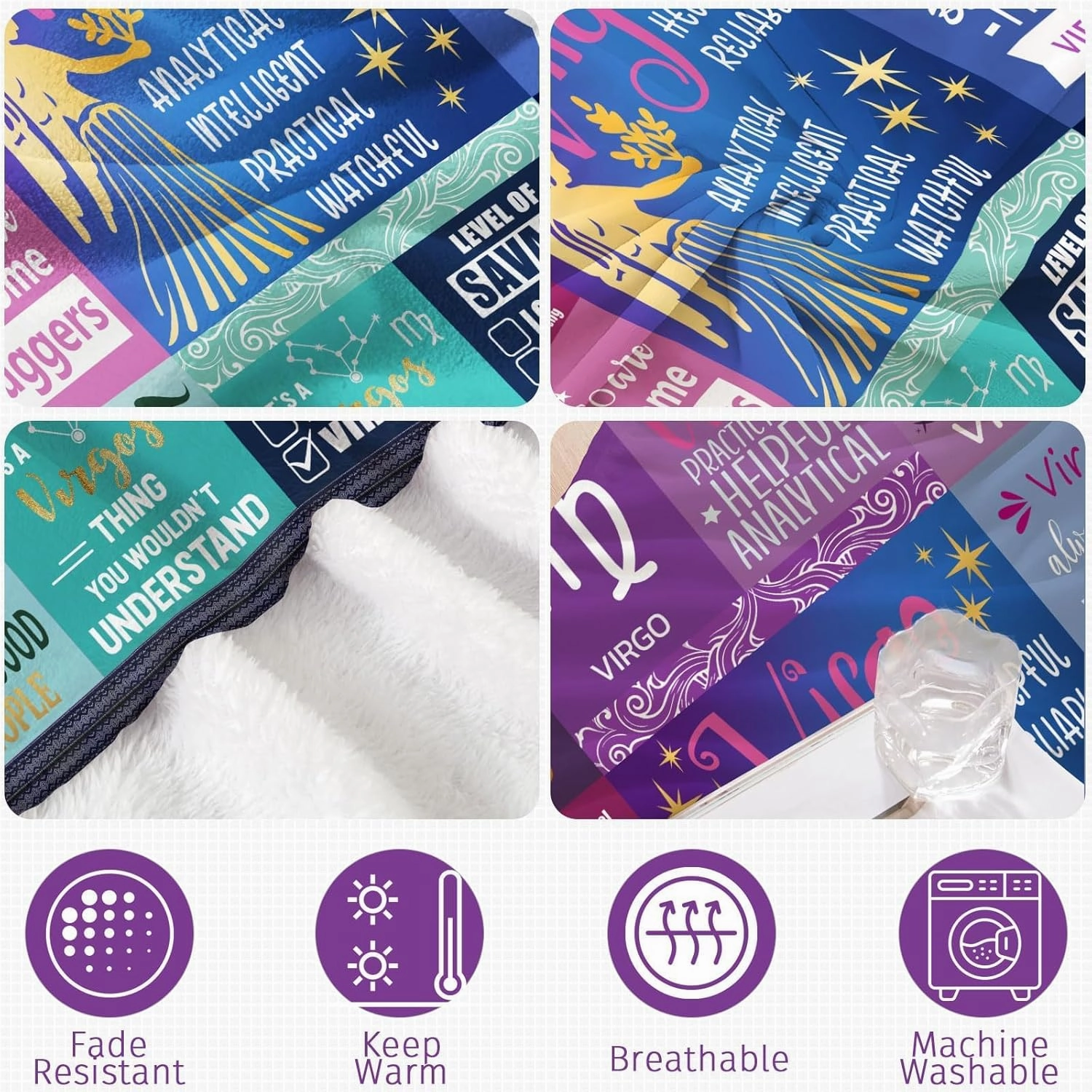 Virgo Throw Blanket for Women, Zodiac Astrology Gifts, Soft Fleece Birthday Blanket, 60" x 50"