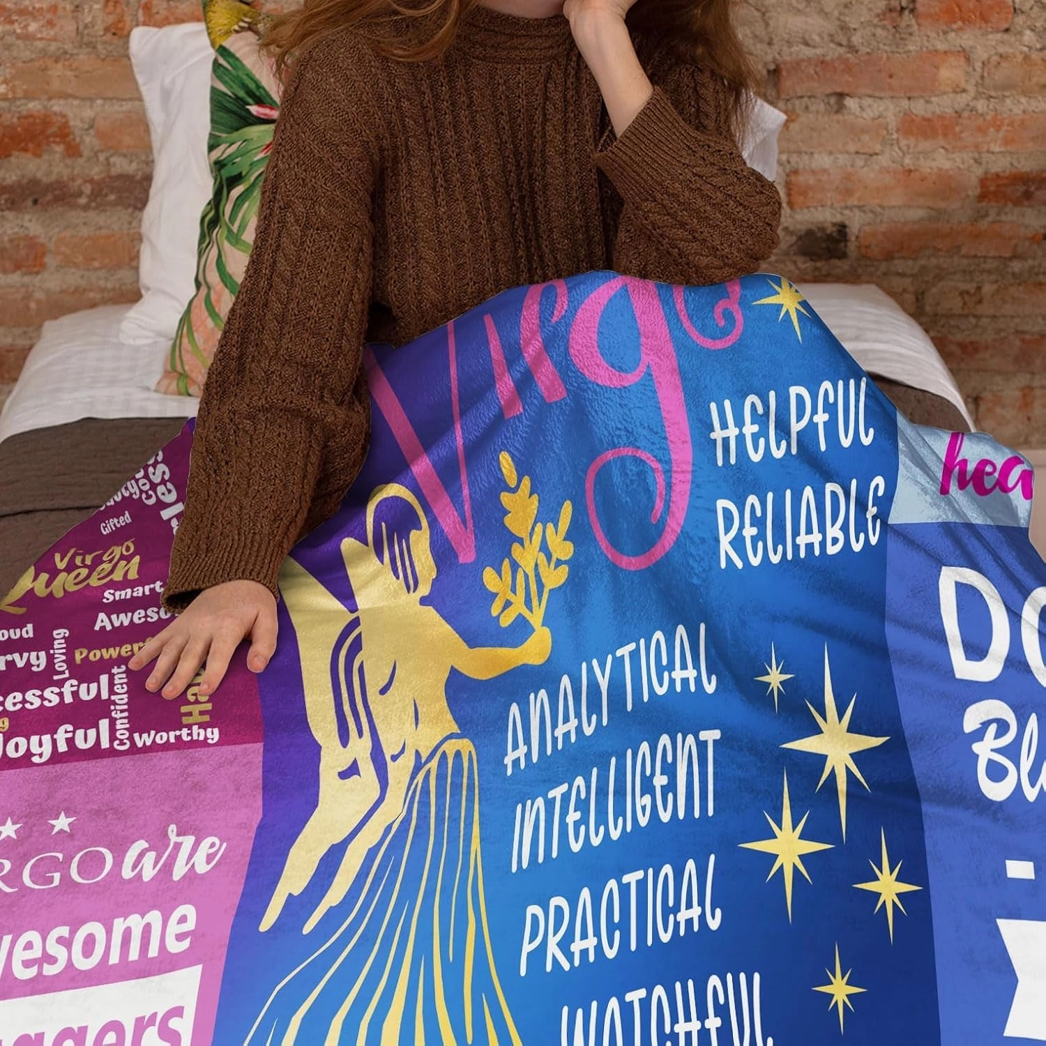 Virgo Throw Blanket for Women, Zodiac Astrology Gifts, Soft Fleece Birthday Blanket, 60" x 50"