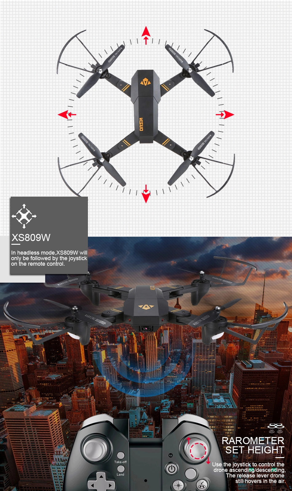 Visuo XS809W Mini Foldable Selfie Drone with Wifi