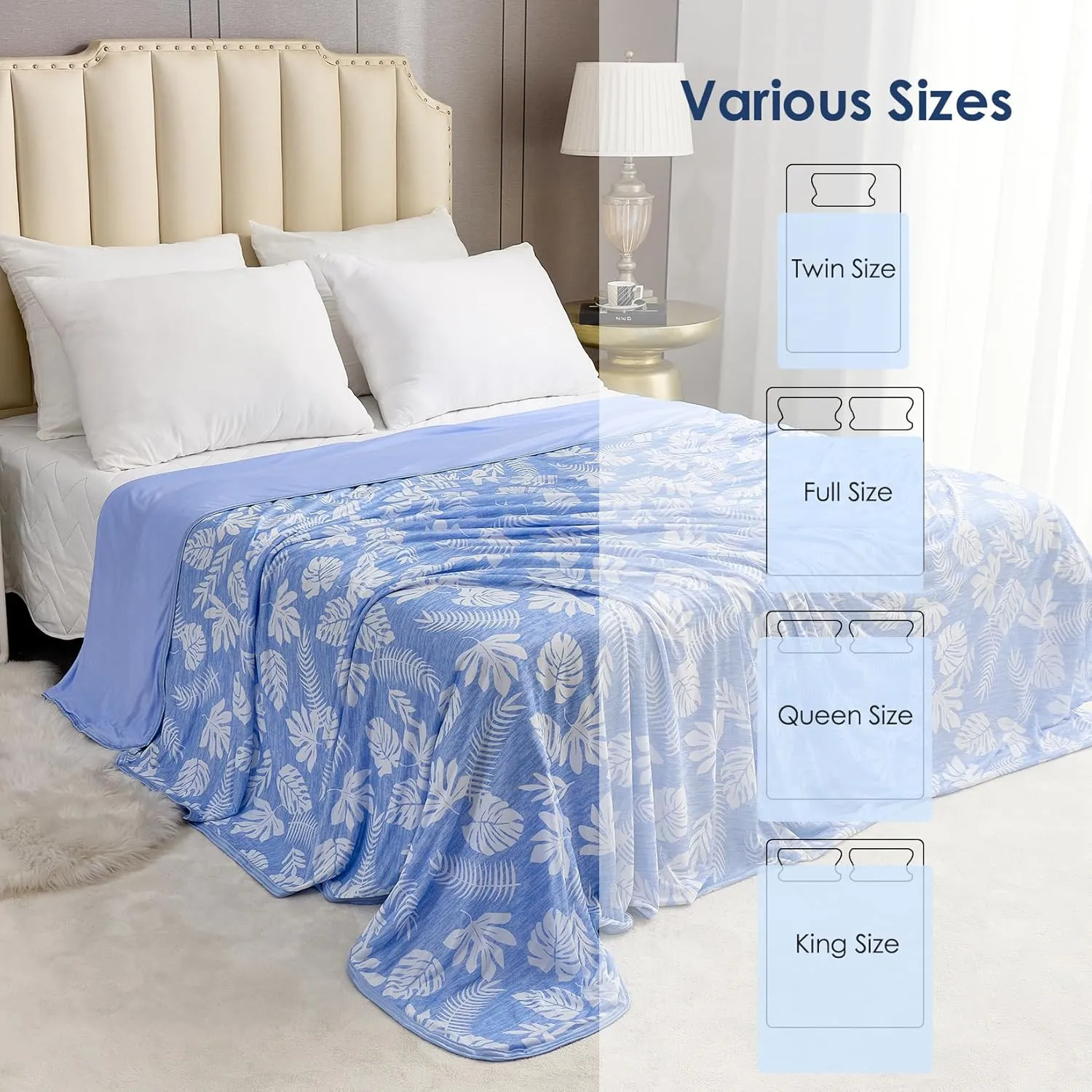 VK VK·LIVING Cooling Blanket for Hot Sleepers Breathable Summer Blankets Q-Max 0.5 Arc-Chill Cooling Thin Blankets for Night Sweats, Lightweight Double Sides Cooling Blankets (Queen 90"x90" LightBlue)