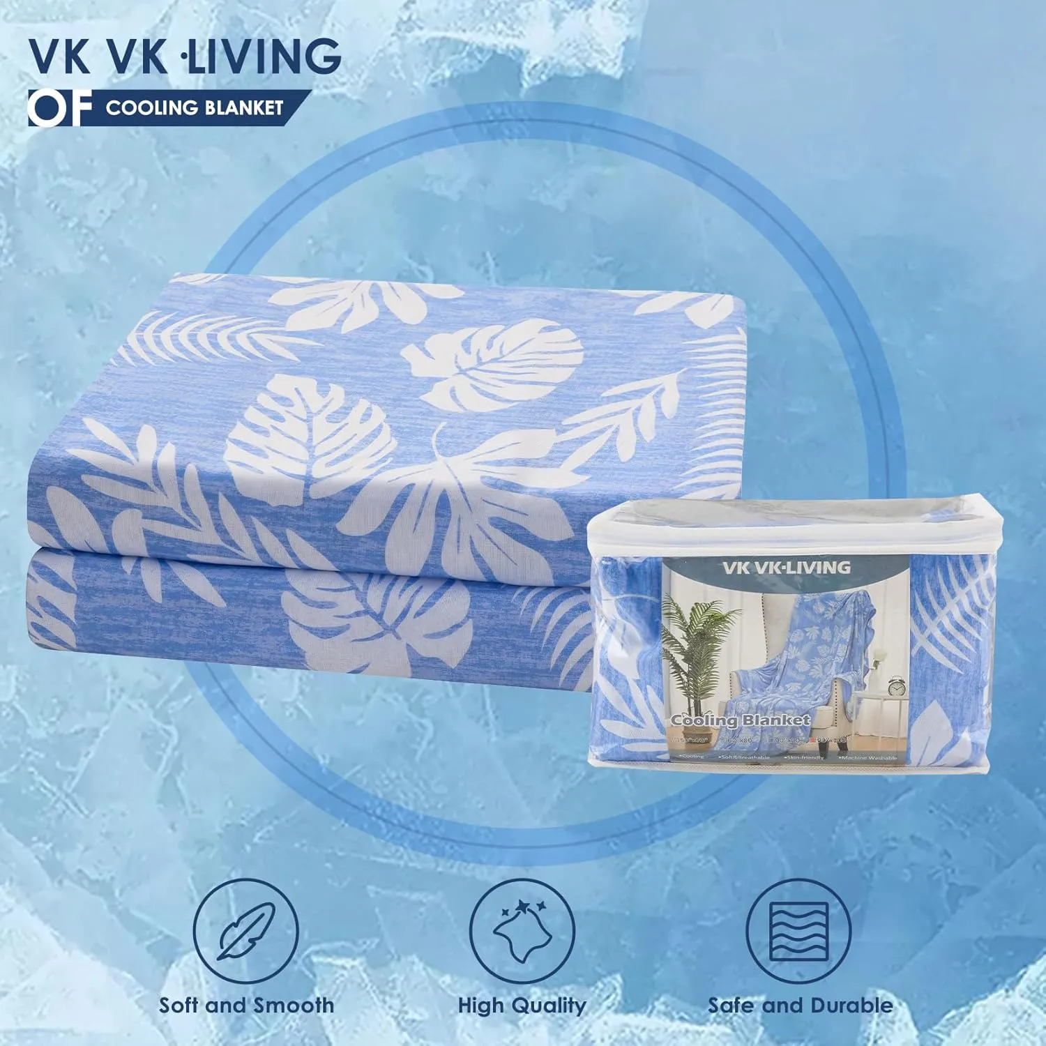 VK VK·LIVING Cooling Blanket for Hot Sleepers Breathable Summer Blankets Q-Max 0.5 Arc-Chill Cooling Thin Blankets for Night Sweats, Lightweight Double Sides Cooling Blankets (Queen 90"x90" LightBlue)
