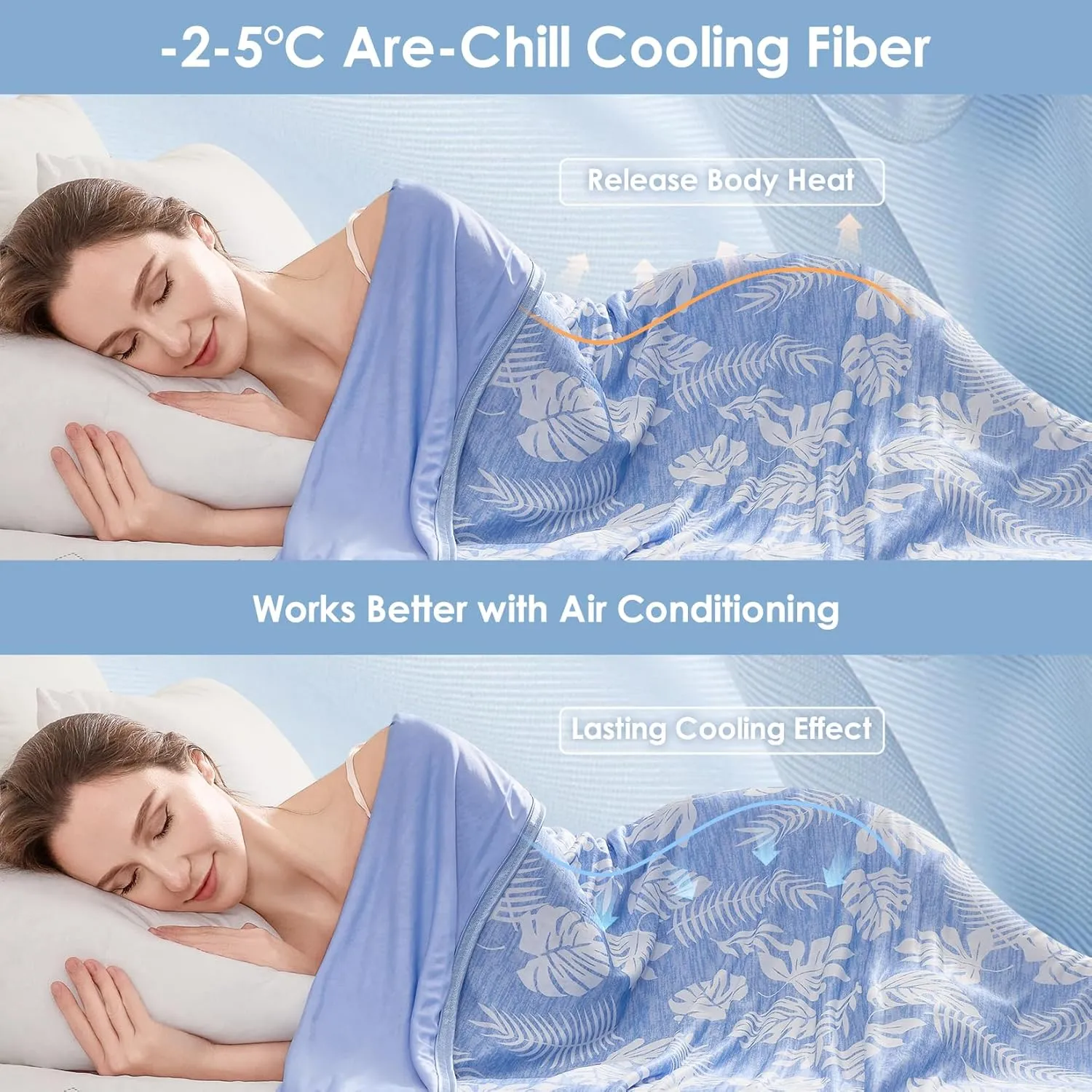 VK VK·LIVING Cooling Blanket for Hot Sleepers Breathable Summer Blankets Q-Max 0.5 Arc-Chill Cooling Thin Blankets for Night Sweats, Lightweight Double Sides Cooling Blankets (Queen 90"x90" LightBlue)