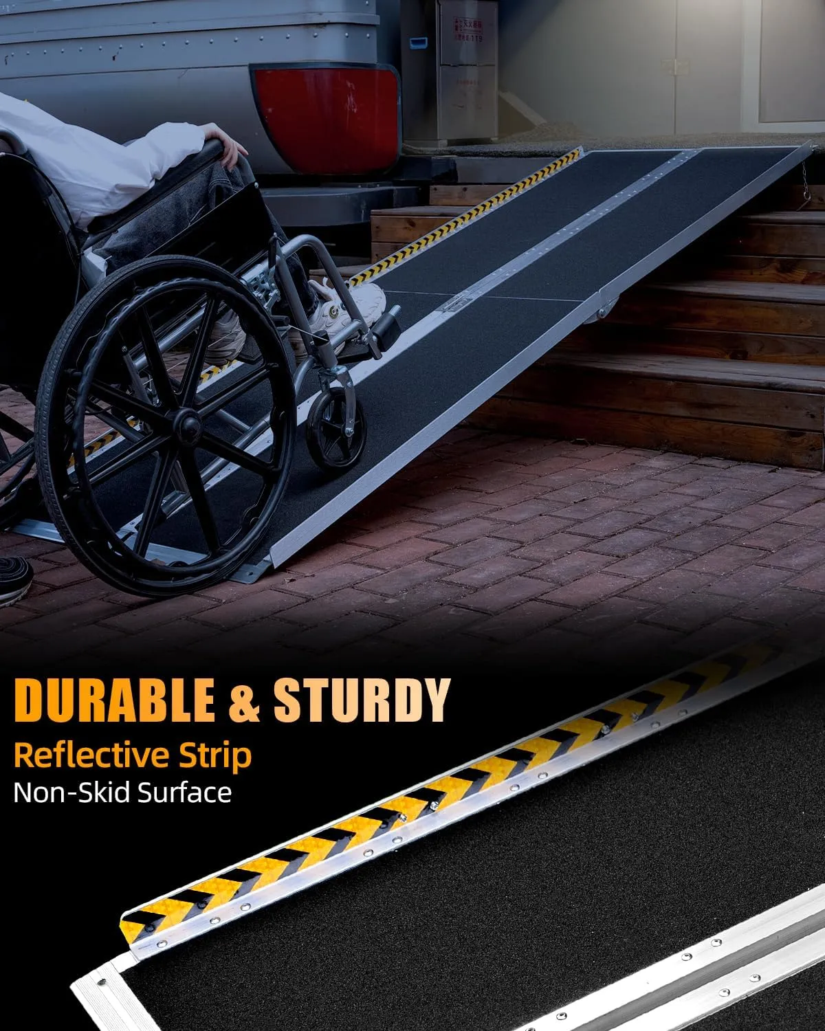 VNN Portable Wheelchair Ramp 8FT, Non-Slip Aluminum Folding Handicap Ramp, Door Threshold Wheelchair Ramps for Home, Wheel Chair Ramp for Home Steps