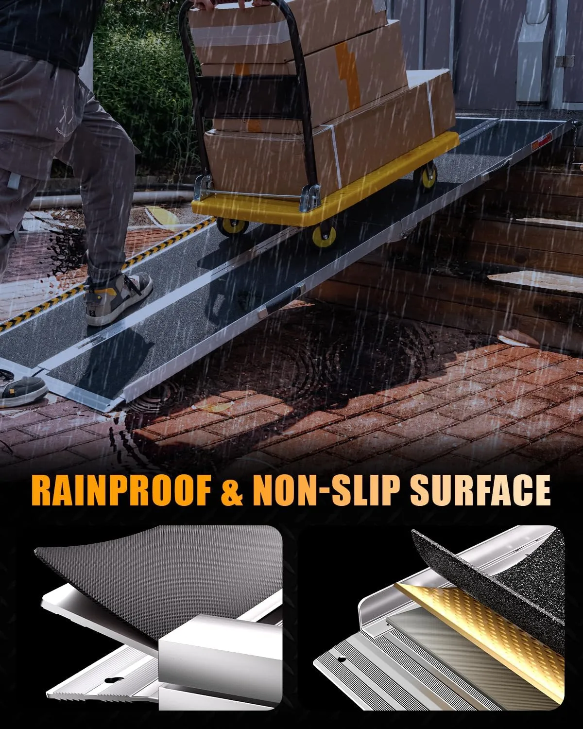 VNN Portable Wheelchair Ramp 8FT, Non-Slip Aluminum Folding Handicap Ramp, Door Threshold Wheelchair Ramps for Home, Wheel Chair Ramp for Home Steps