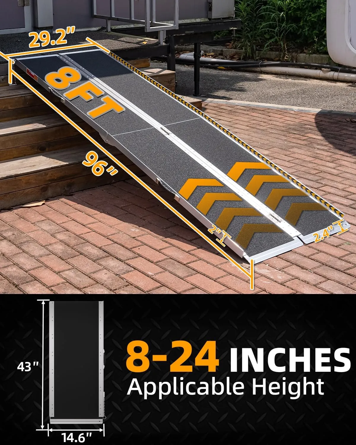VNN Portable Wheelchair Ramp 8FT, Non-Slip Aluminum Folding Handicap Ramp, Door Threshold Wheelchair Ramps for Home, Wheel Chair Ramp for Home Steps