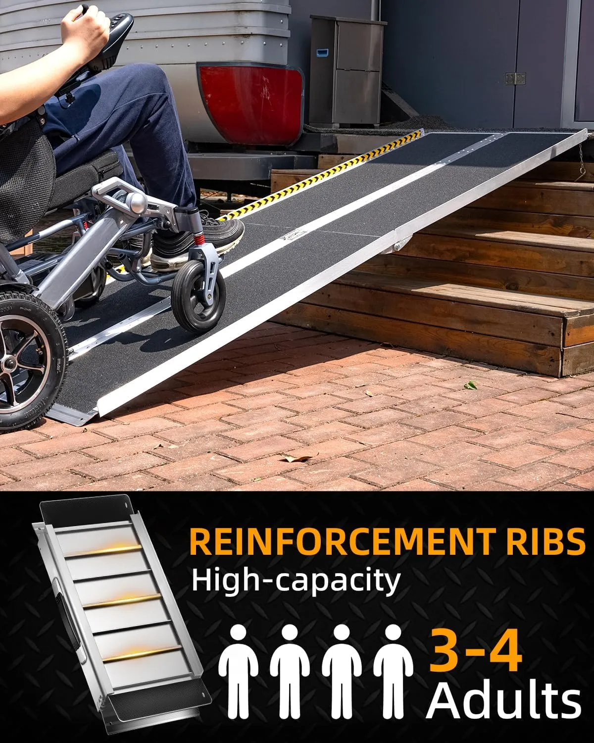 VNN Portable Wheelchair Ramp 8FT, Non-Slip Aluminum Folding Handicap Ramp, Door Threshold Wheelchair Ramps for Home, Wheel Chair Ramp for Home Steps