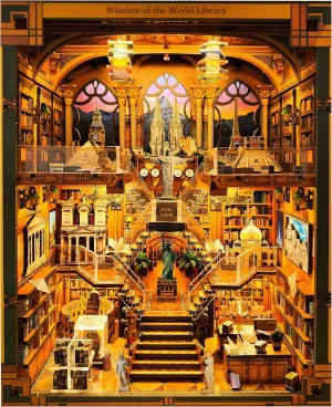 VORATHIS Book Nook Kit - DIY Miniature World Library Booknook - 3D Wooden Puzzle with LED Lights - Creative Bookshelf Insert & Educational Gift for Adults