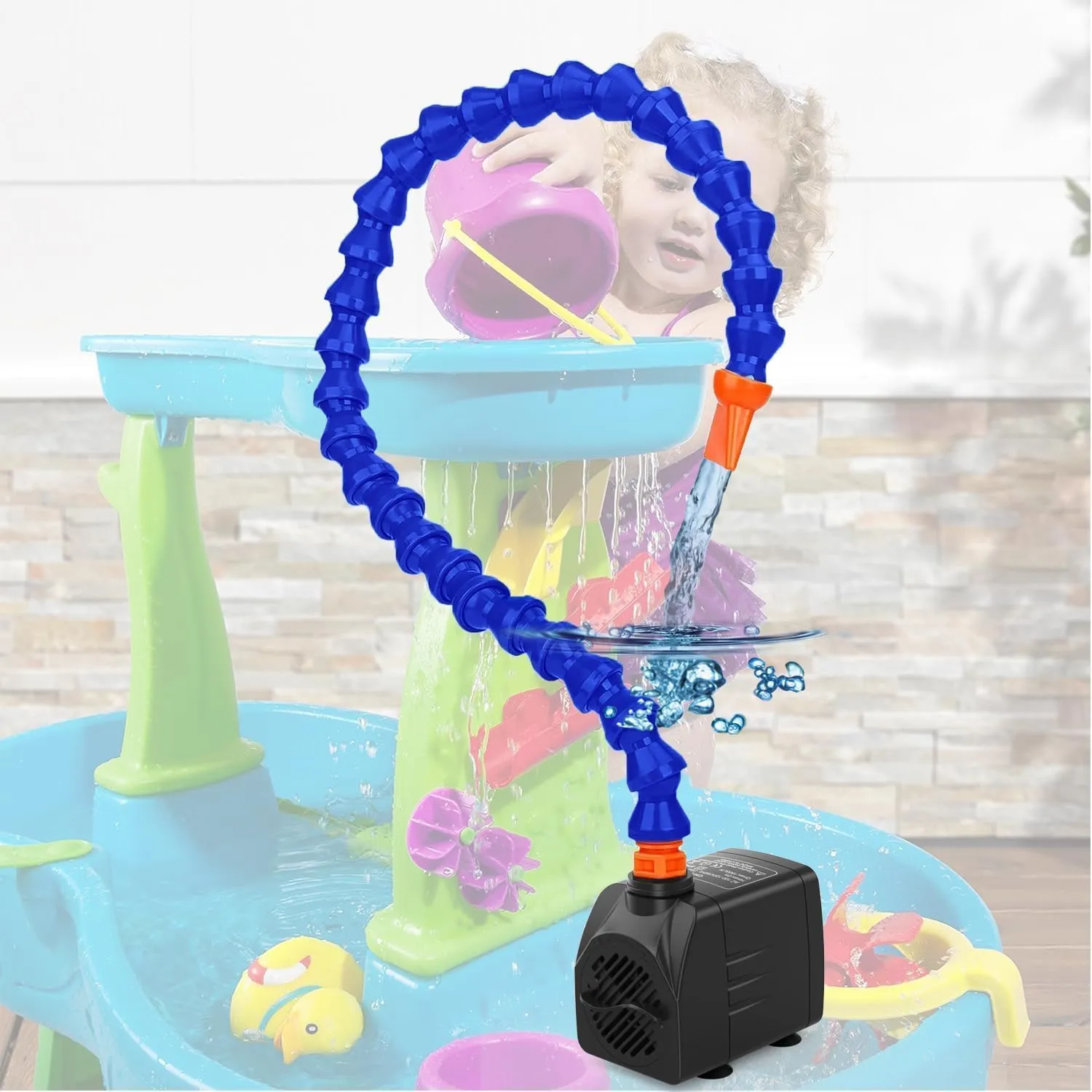 Water Table Pump, ETL Certified Power Cable, Kids Water Table Accessories Funny Summer Outdoor Splash Water Game Toys for Kids 8