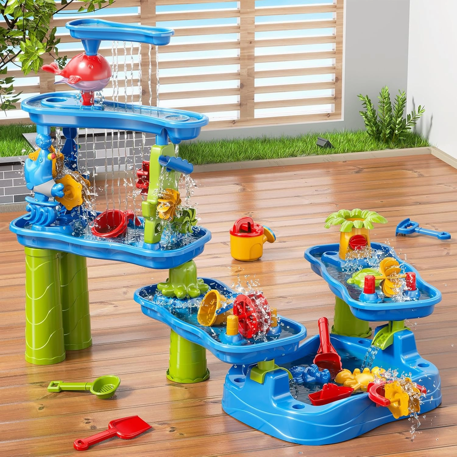 Water Table for Toddlers Kids 3-5 4-8, 5-Tier Sand Water Table with Rain Showers Pond, Kids Beach Summer Outdoor Toys Sand and Water Sensory Table, Gifts for Kids Boys Girls Ages 3 4 5 6 7 8 
