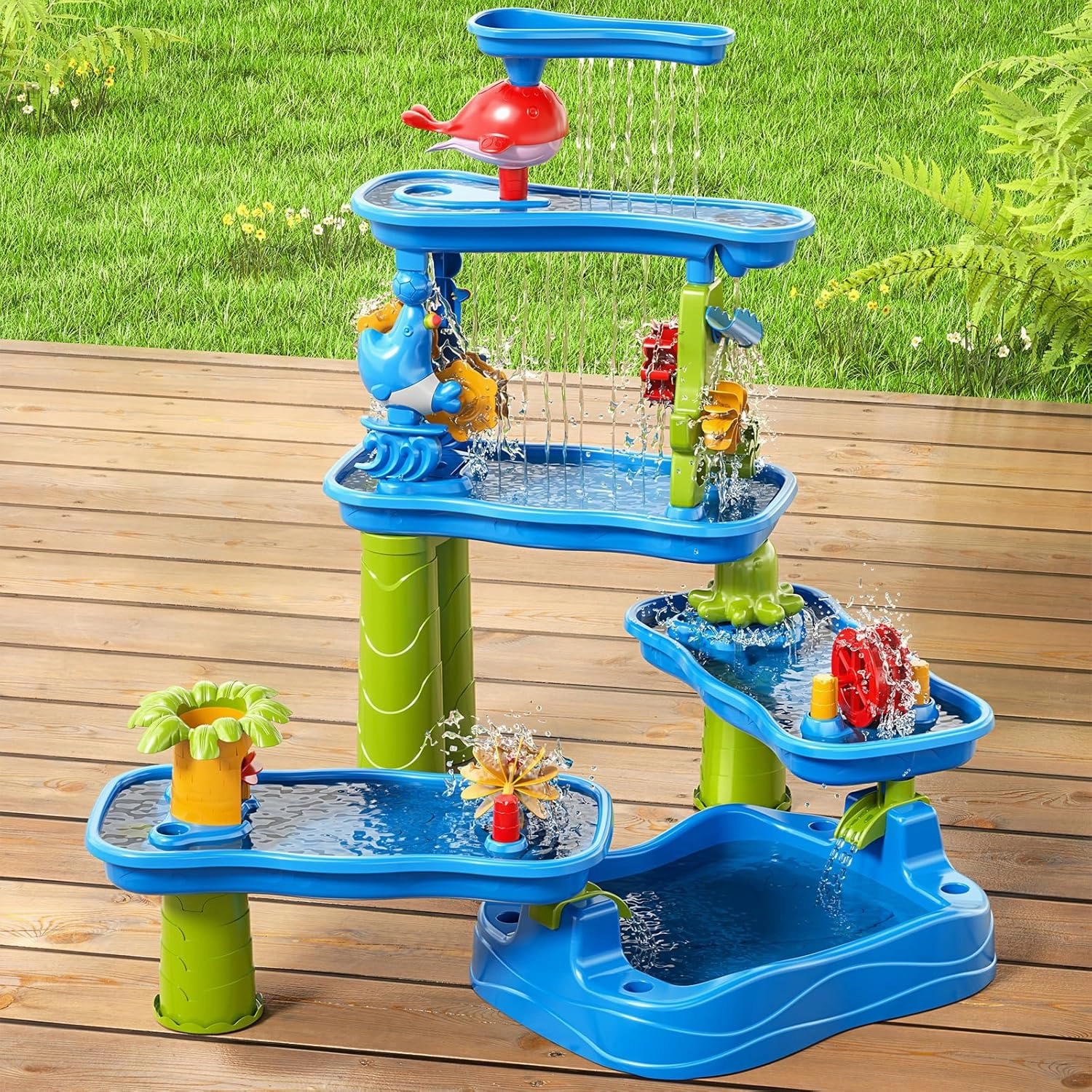 Water Table for Toddlers Kids 3-5 4-8, 5-Tier Sand Water Table with Rain Showers Pond, Kids Beach Summer Outdoor Toys Sand and Water Sensory Table, Gifts for Kids Boys Girls Ages 3 4 5 6 7 8 