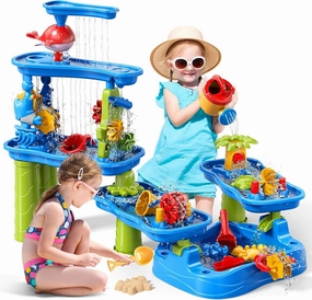 Water Table for Toddlers Kids 3-5 4-8, 5-Tier Sand Water Table with Rain Showers Pond, Kids Beach Summer Outdoor Toys Sand and Water Sensory Table, Gifts for Kids Boys Girls Ages 3 4 5 6 7 8 
